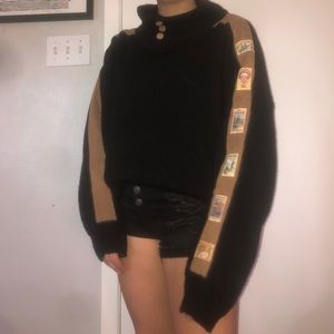 vintage thick knit sweater w/ leather on sleeves